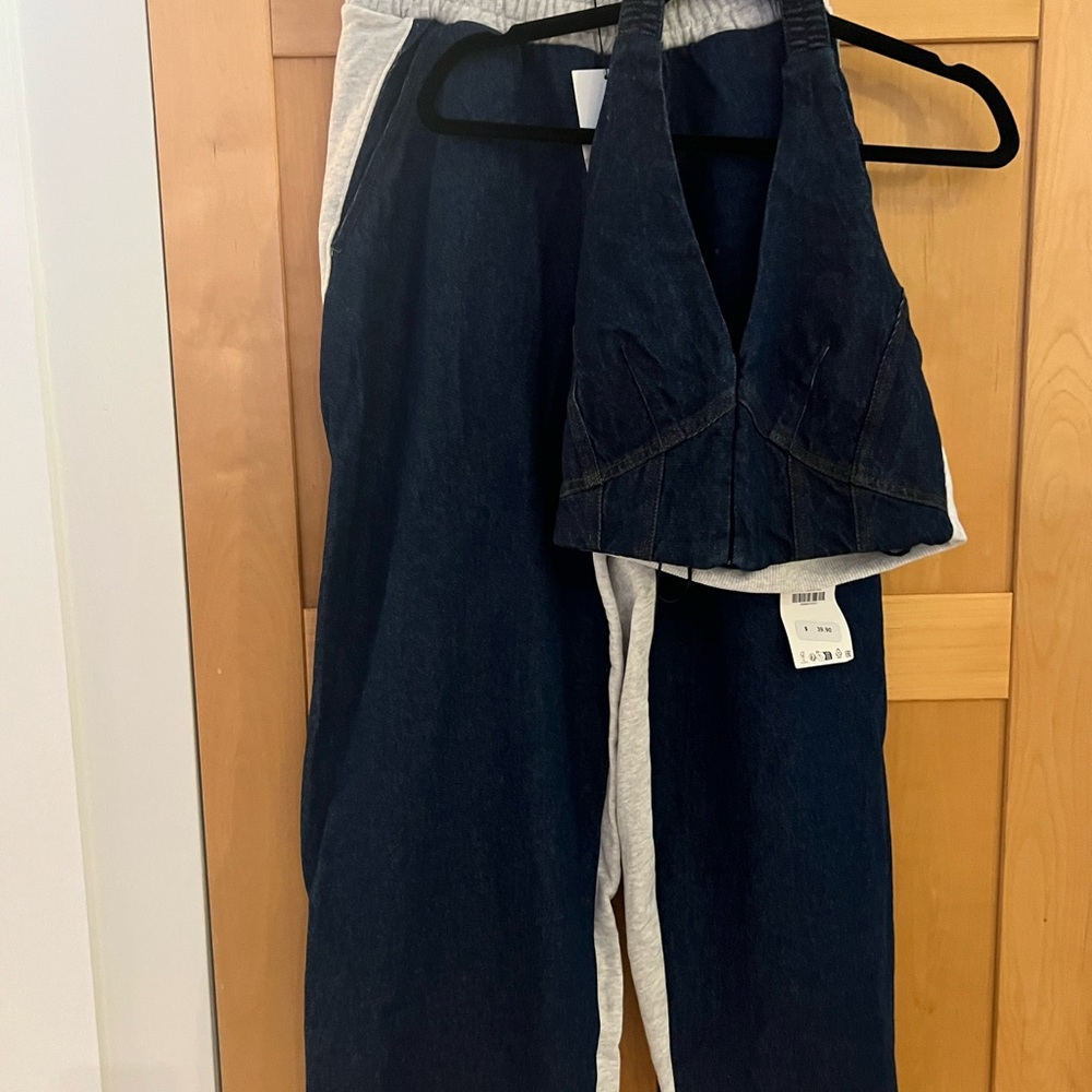 Zara Mixed Denim And Sweatpant Material Set - Picture 4 of 8